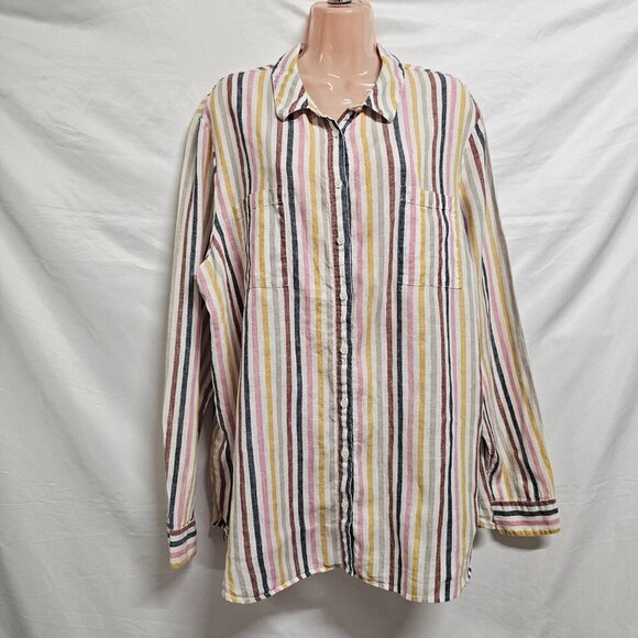 Boden Button Up Striped Top Blouse Shirt Women Size 16/18R Multicolor Linen - Picture 3 of 13